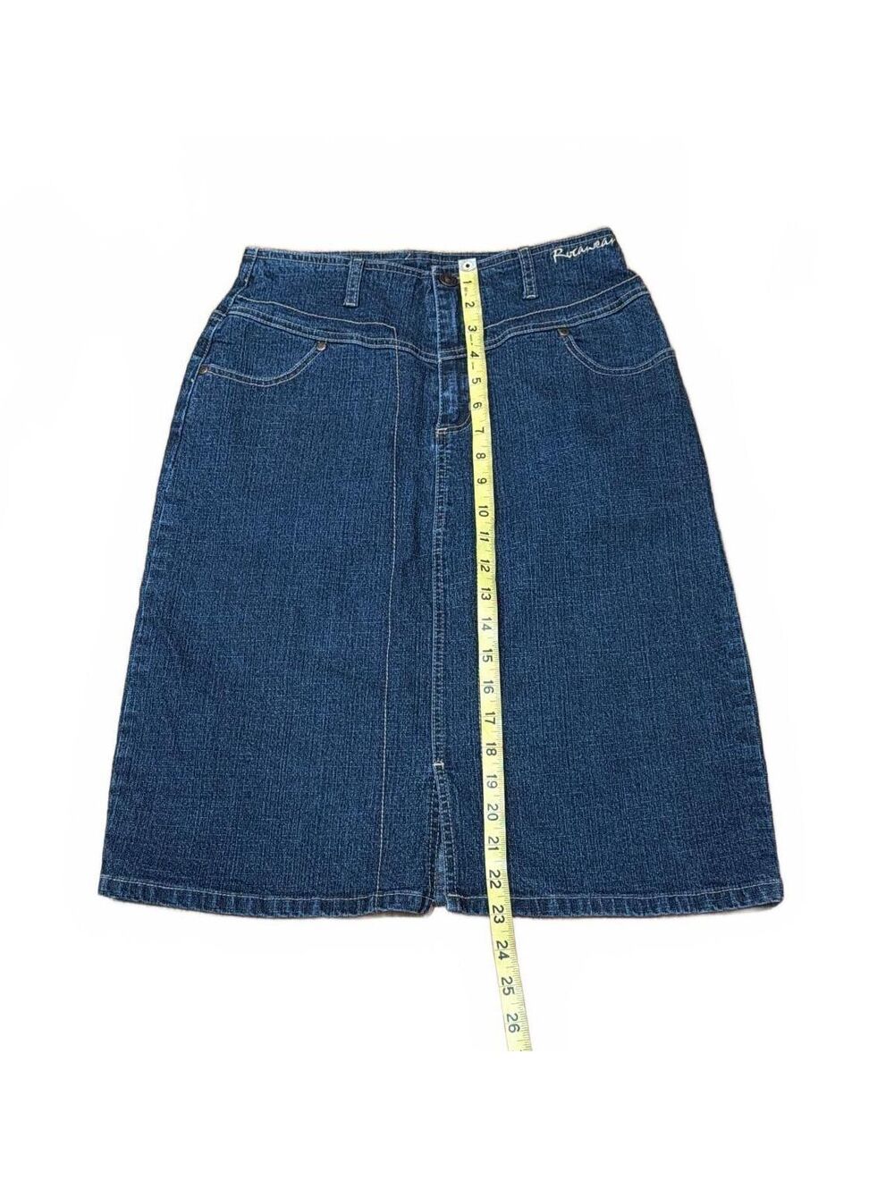 Y2k Rocawear Denim Blue Jean Skirt Size 16 Vintage Midi - Picture 6 of 6
